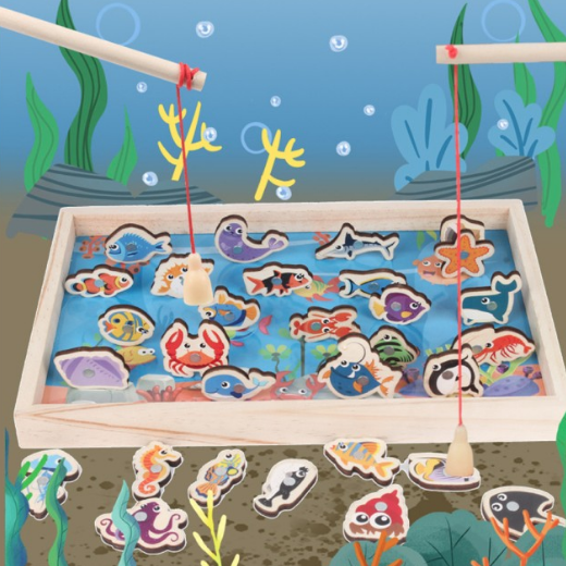 Joc de pescuit din lemn cu undite magnetice happy ocean